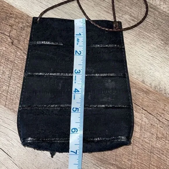 Womens Leather Suede Braided Strap Cell Phone Crossbody Sling Bag Black One Size